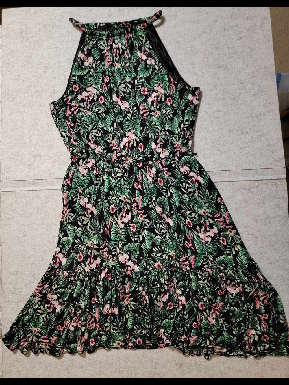 White House Black Market Tropical Floral Halter Dress Pink Green Size 10